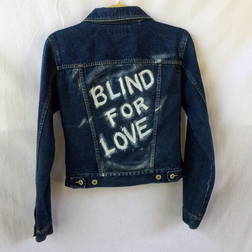 HAND-PAINTED JEANS JACKET!  Express Size M. Artsy!